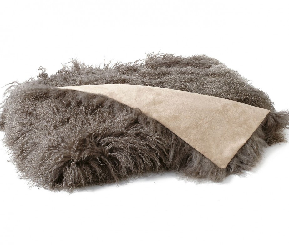 Tibetan Lambskin Throw Blanket Luxurious Curly Fur Portabella Brown